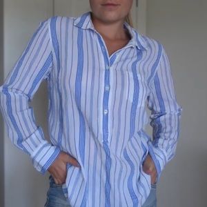 10/$25 J Crew Tissue Button Blouse Women's Striped White & Blue Lightweight